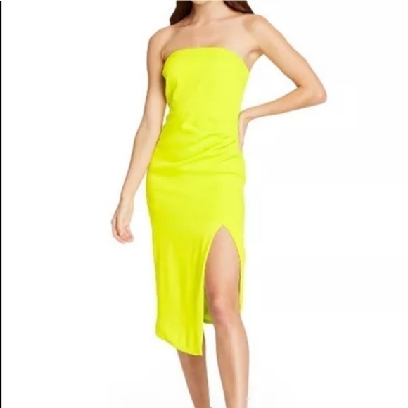 NWT Cushnie Lime Green Strapless Side-slit  Dress Size 4 - Picture 1 of 9